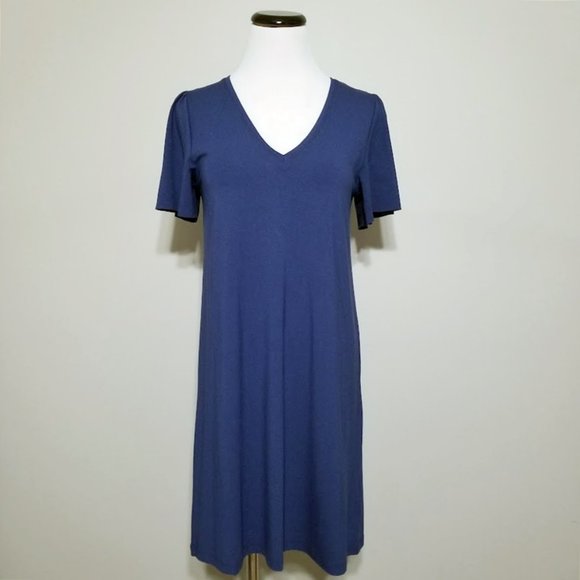 New LILLA P Blue V-Neck Shirt Dress S Womens Versatile Understated Simplicity - Picture 4 of 12